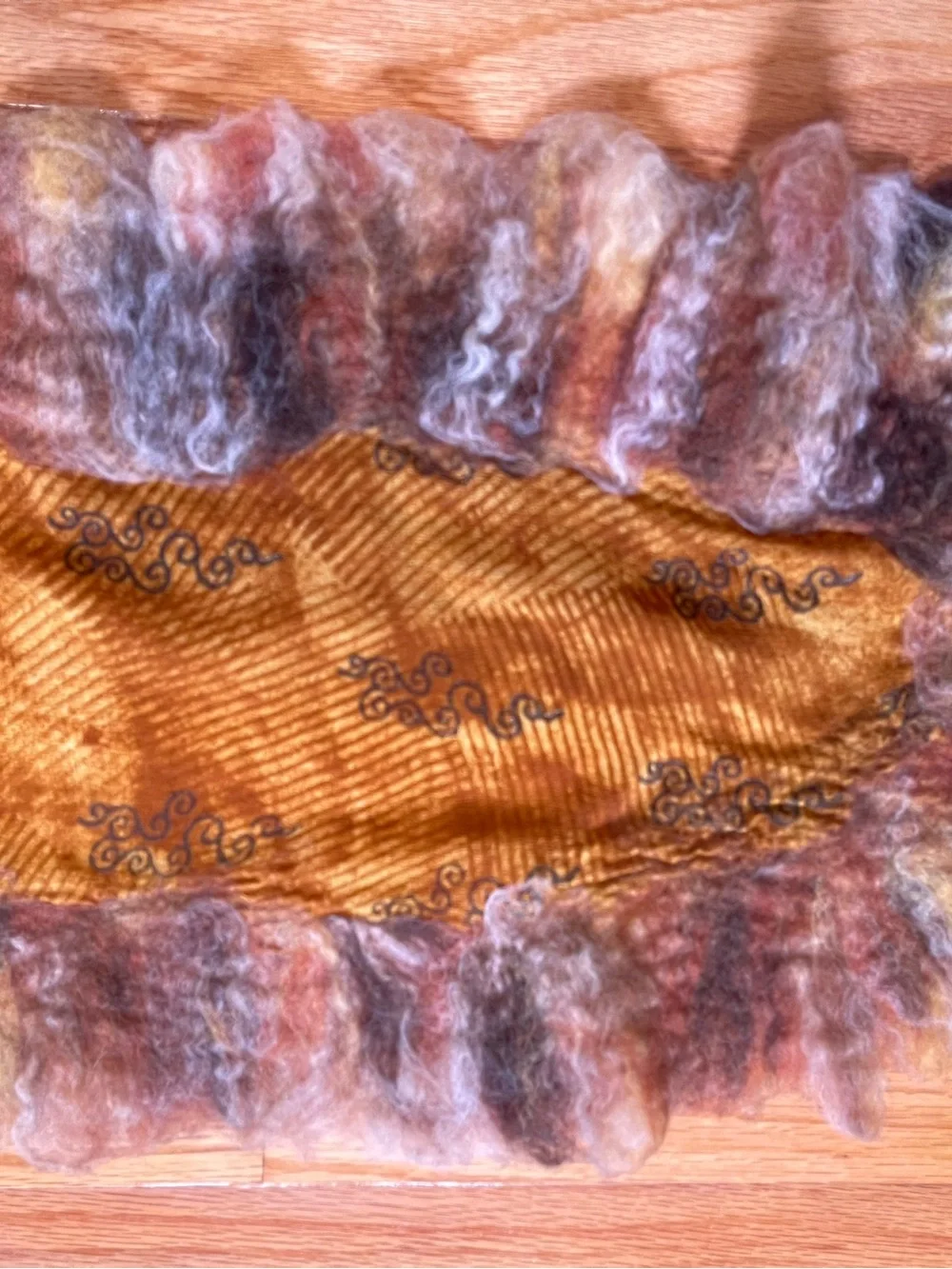 Handcrafted Nuno Felted Wool Scarf in Brown and Gold Tones